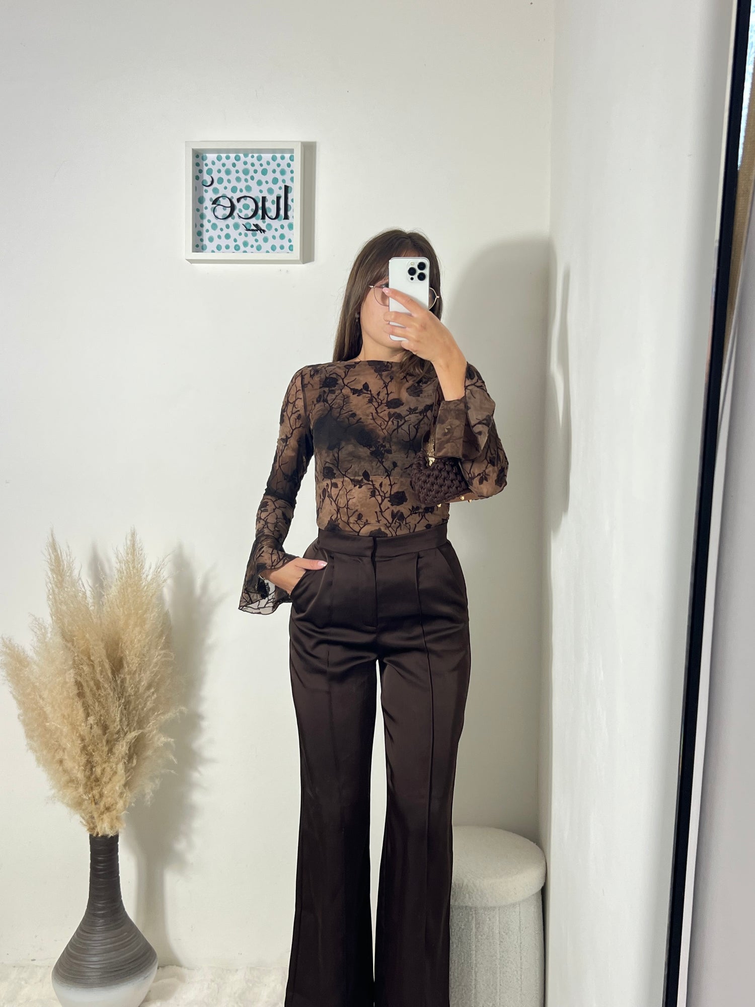 Pantaloni in raso cioccolato