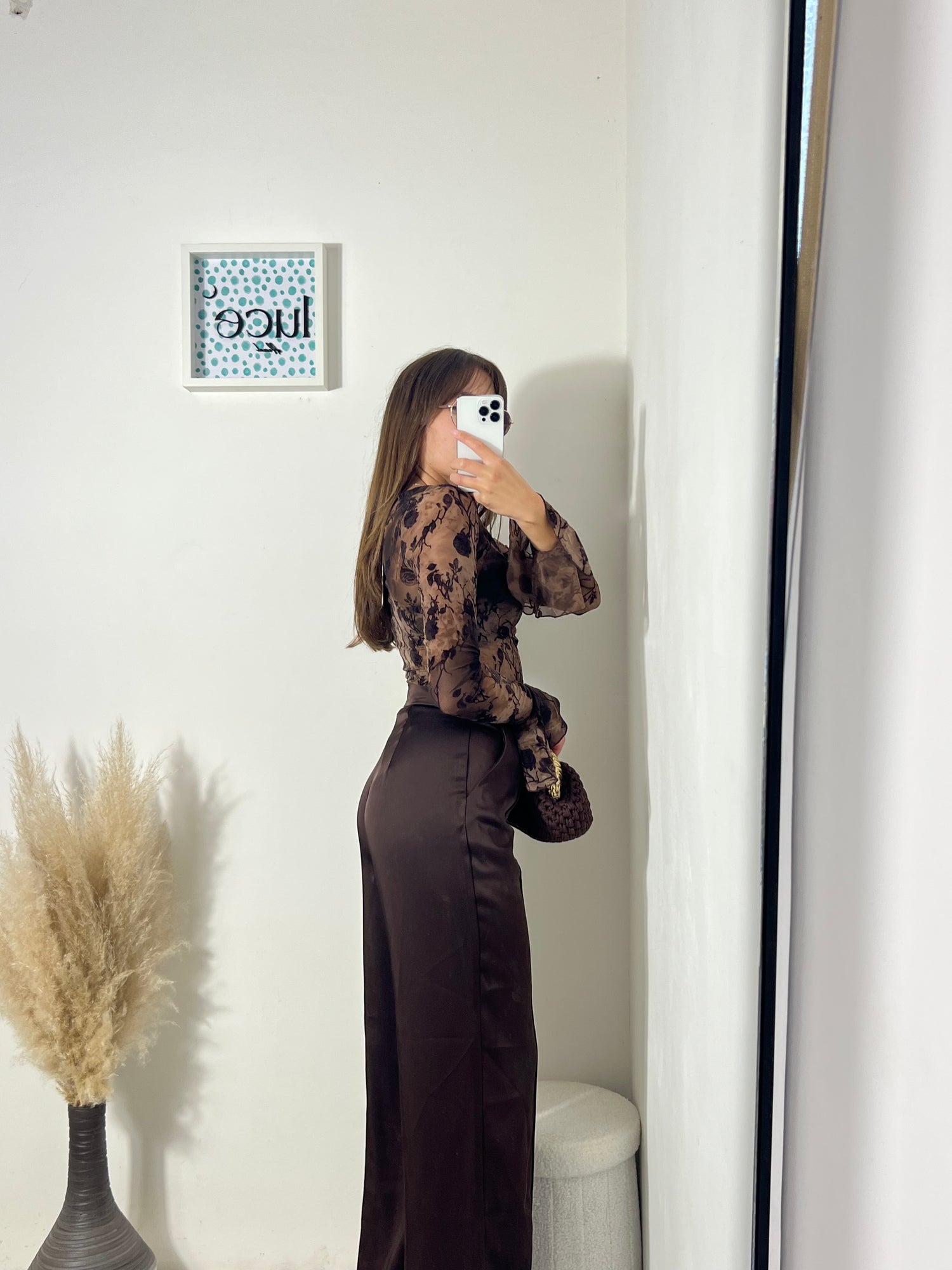 Pantaloni in raso cioccolato