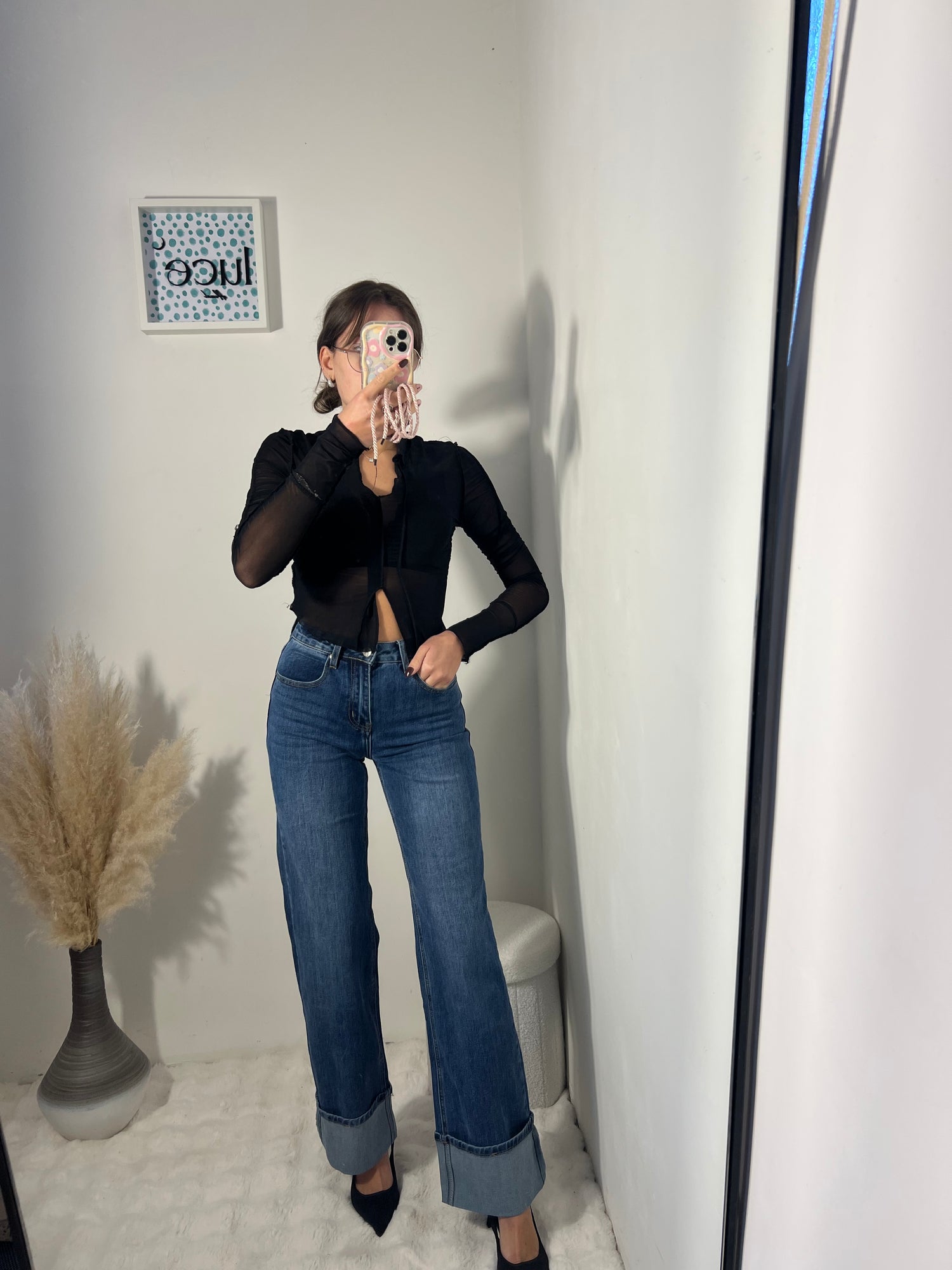 Jeans a palazzo con piegone