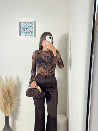 Pantaloni in raso cioccolato