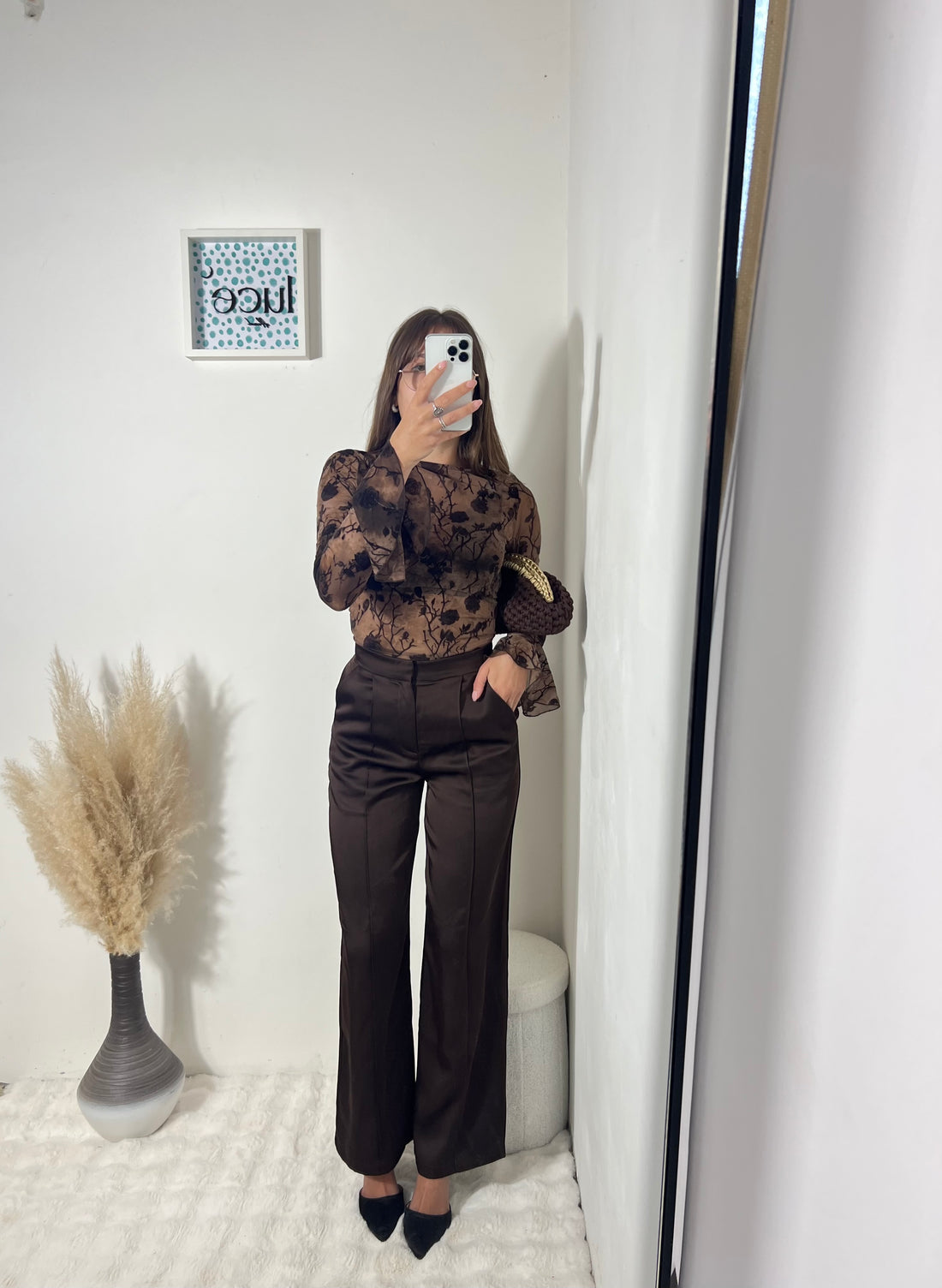 Pantaloni in raso cioccolato