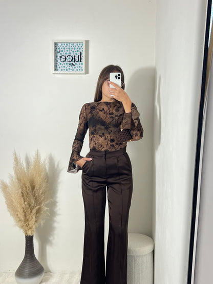 Pantaloni in raso cioccolato