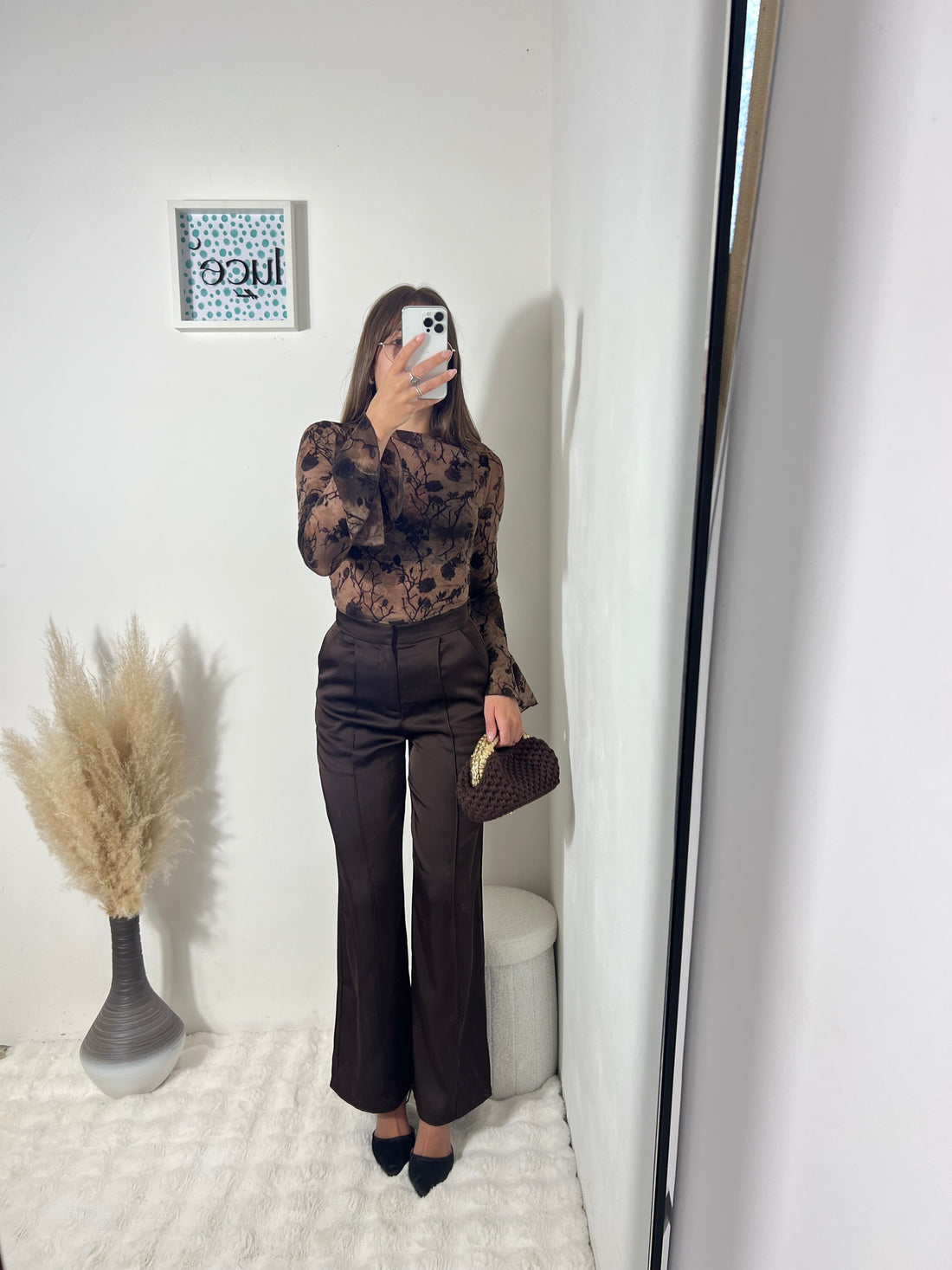 Pantaloni in raso cioccolato