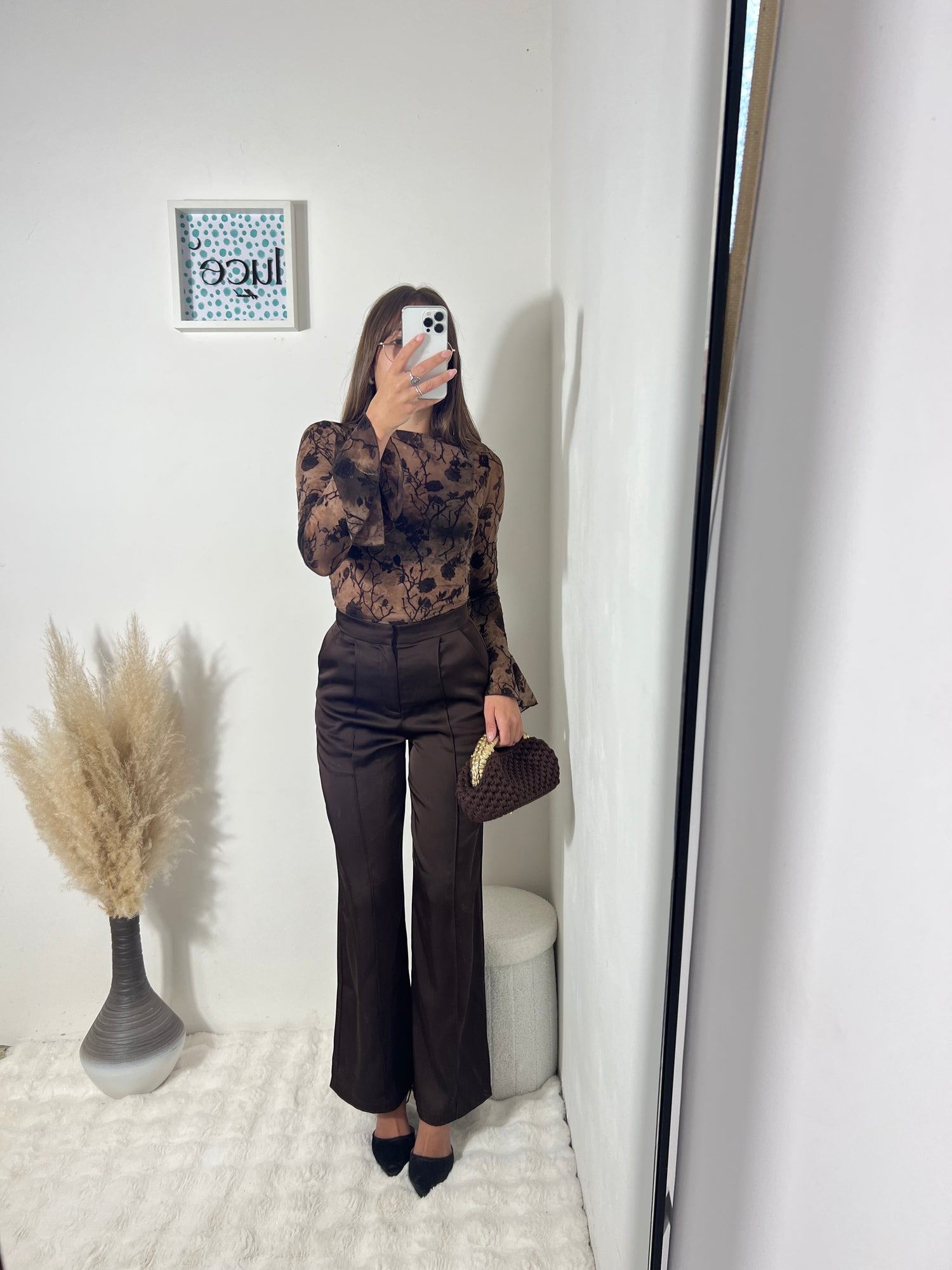 Pantaloni in raso cioccolato