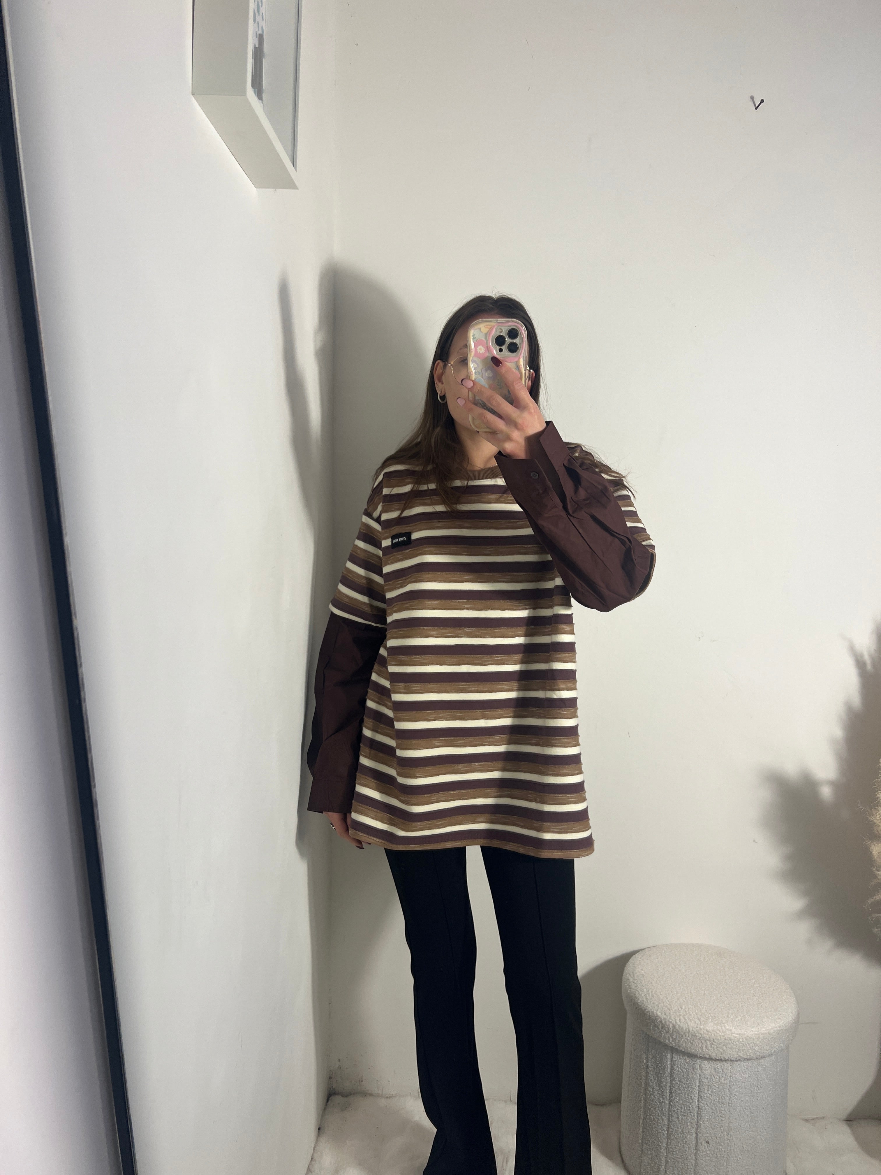 Felpa a righe con camicia