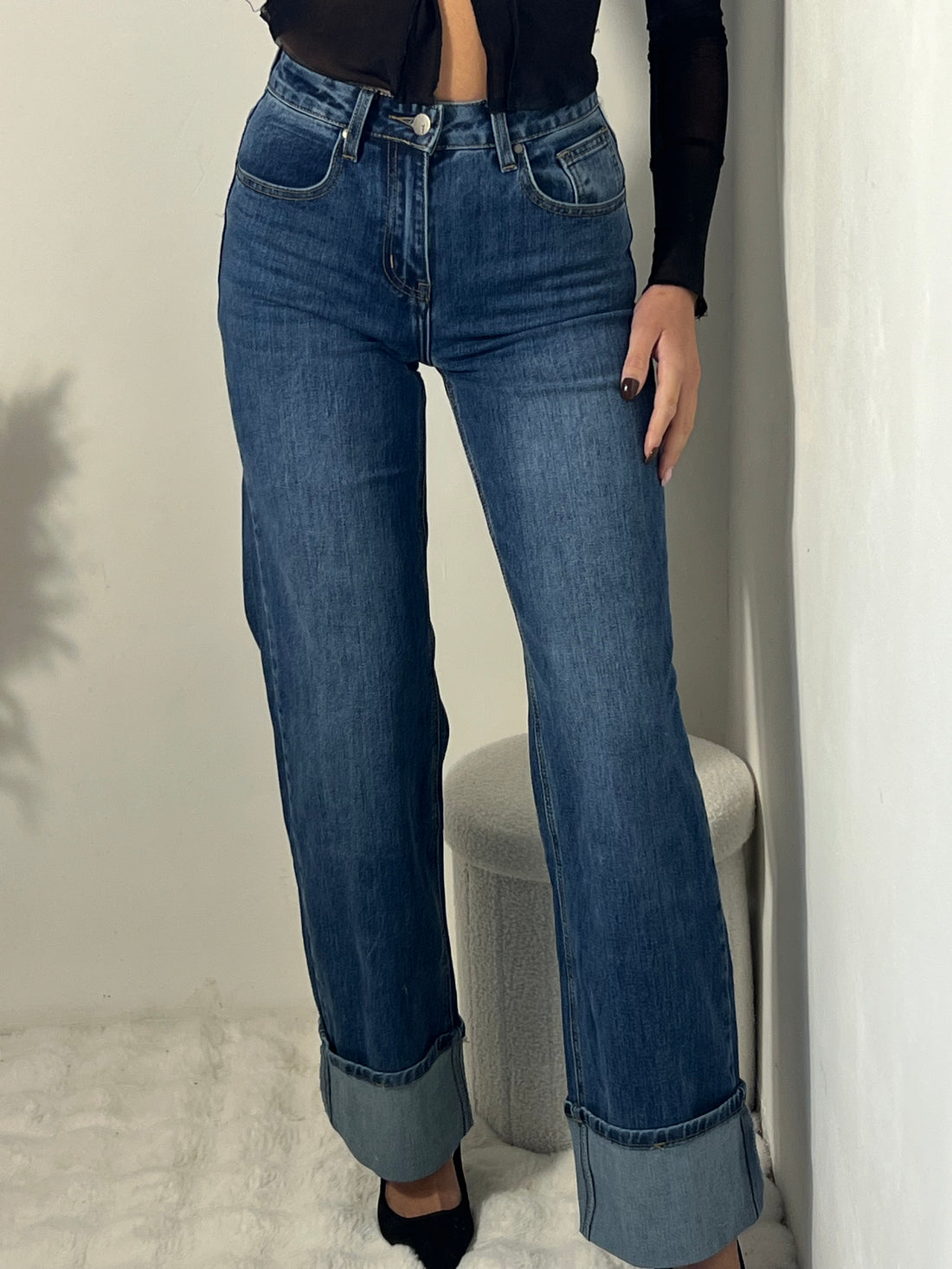 Jeans a palazzo con piegone